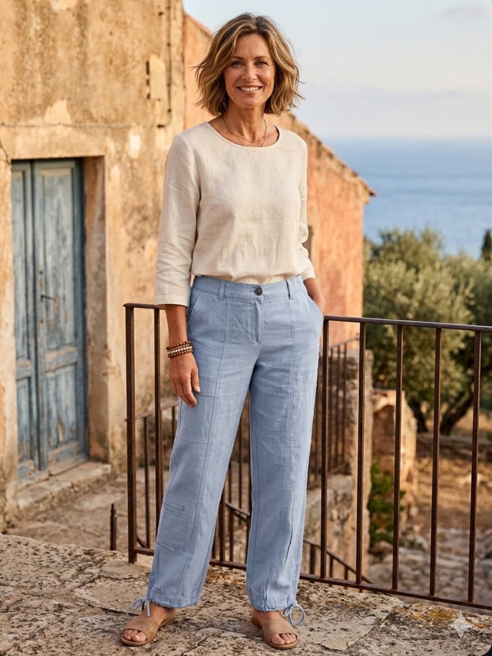 Sincerely Jules Mid-Waisted Straight-Leg Drawstring Hems Cargo Pants Blue S